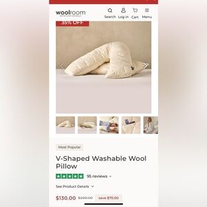 V-Shaped Washable Wool Pillow - Cream